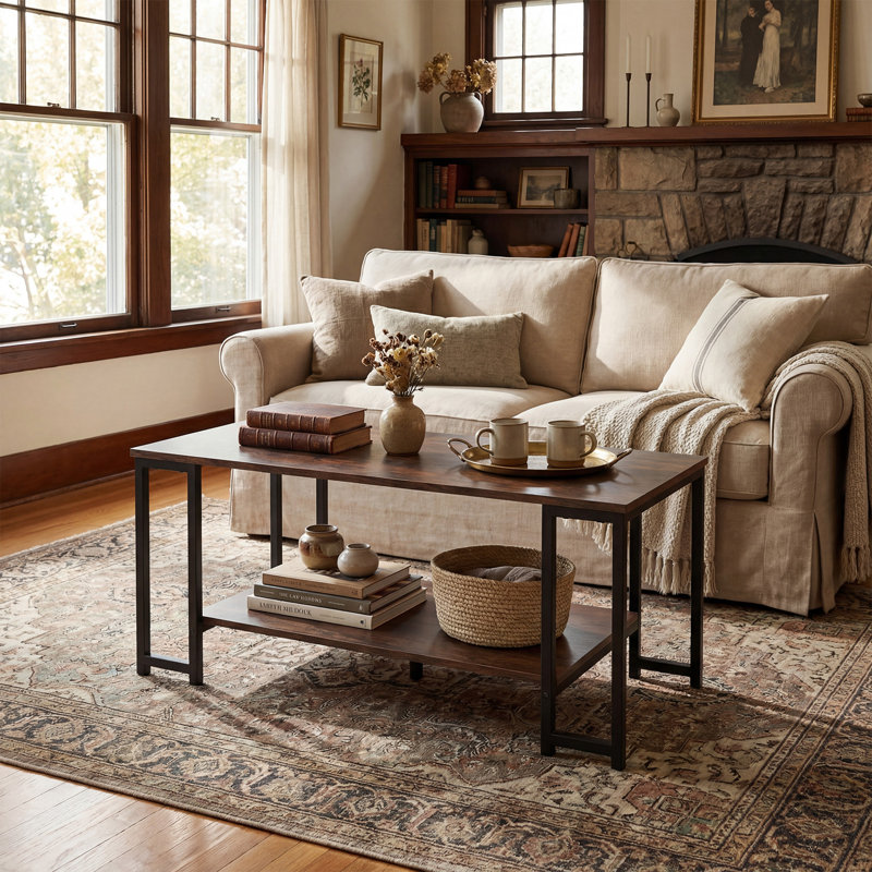 Coffee Table, Brown Top/Black Base