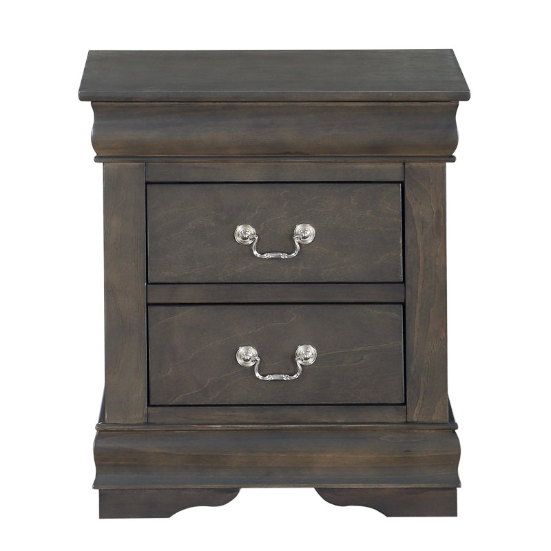 Table de chevet traditionnelle en bois gris avec 2 tiroirs pour la chambre à coucher, Gris foncé