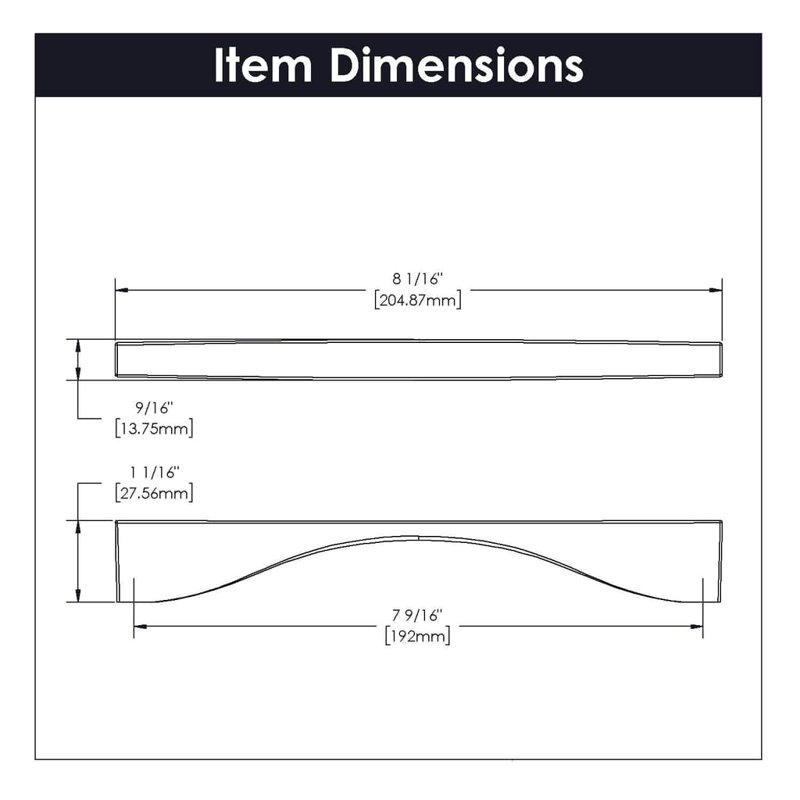 Channel Collection Handle Pull - Cabinet Pull - Contemporary Hardware for Drawers & Cabinets, Matte Black, 7 9/16''