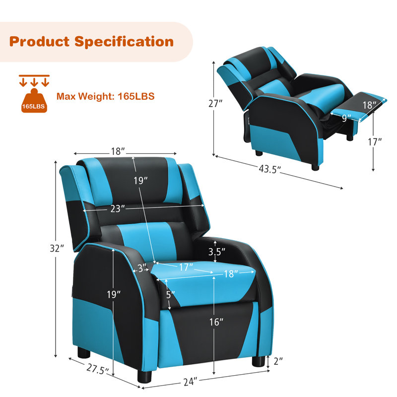 Fauteuil inclinable manuel standard en cuir Armas, Bleu