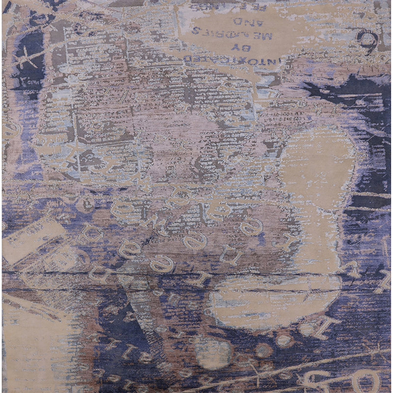 Tapis bleu/beige, Carré 8 pi