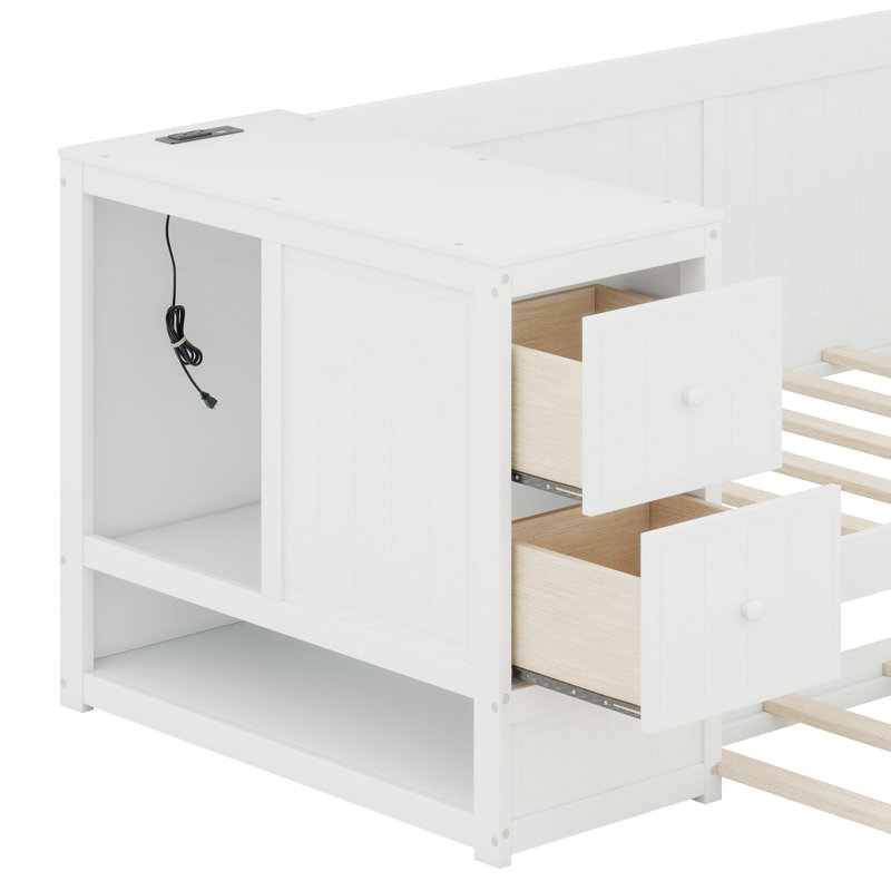 Daybed With Storage Arms, Trundle And Charging Station, White