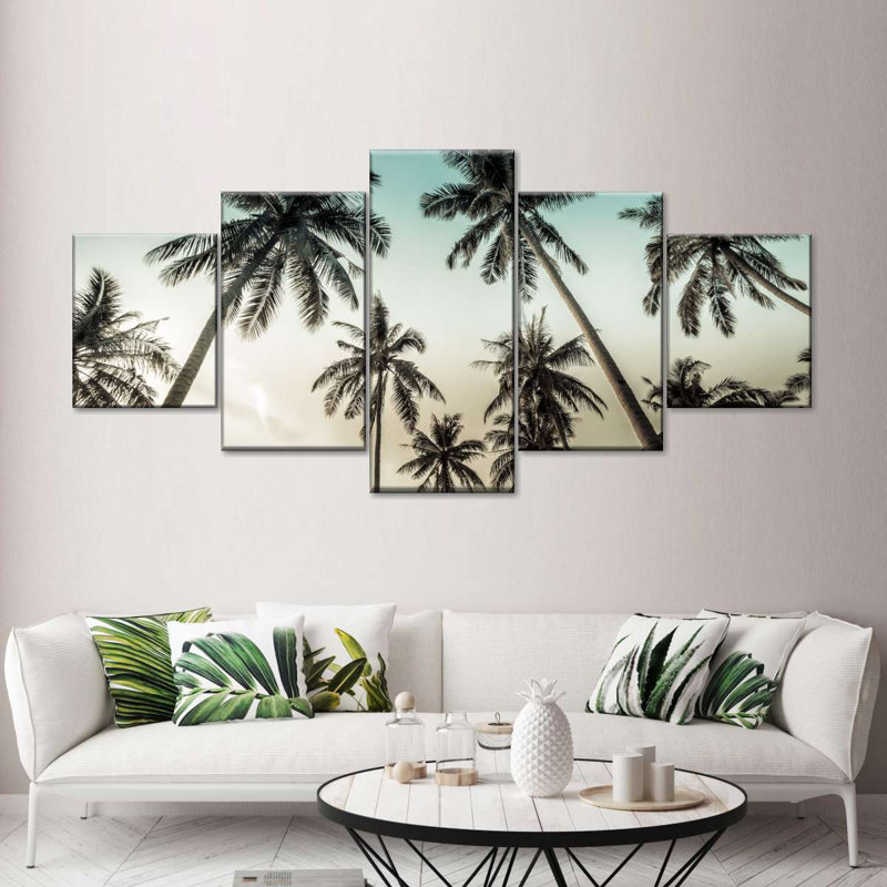 «Dawning Above Palm Trees on Canvas», reproduction de 5 pièces, H 30 po x l 68 po x P 1,25 po