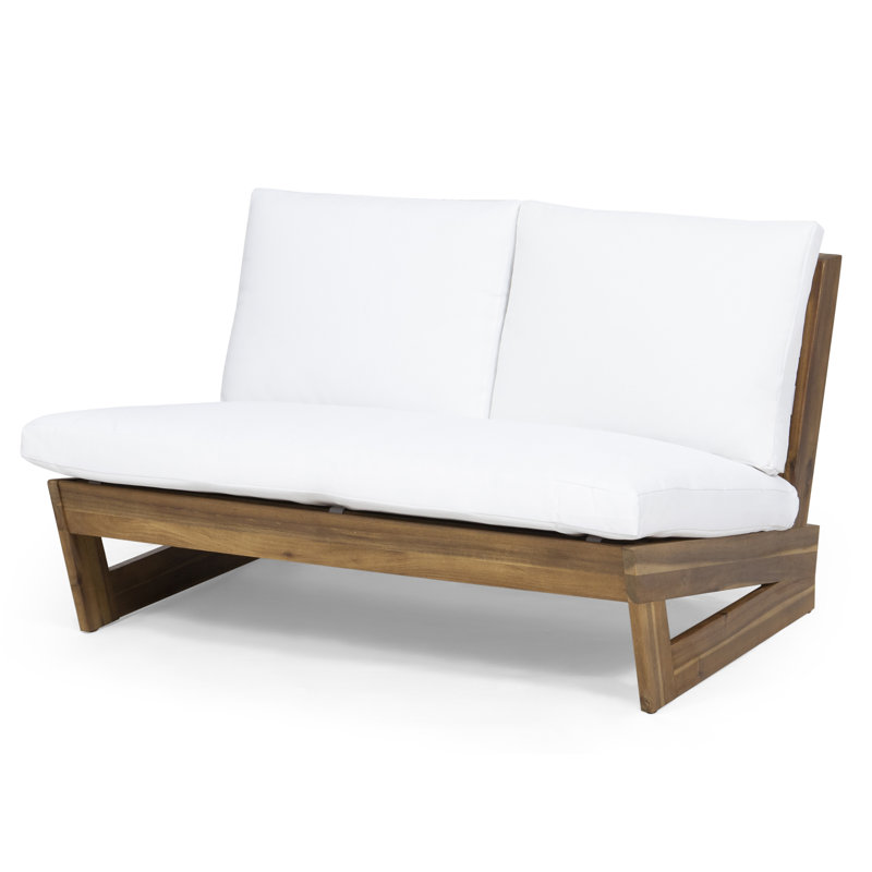 Louise 43" Wide Loveseat with Cushions, Teak Frame/White Cushion