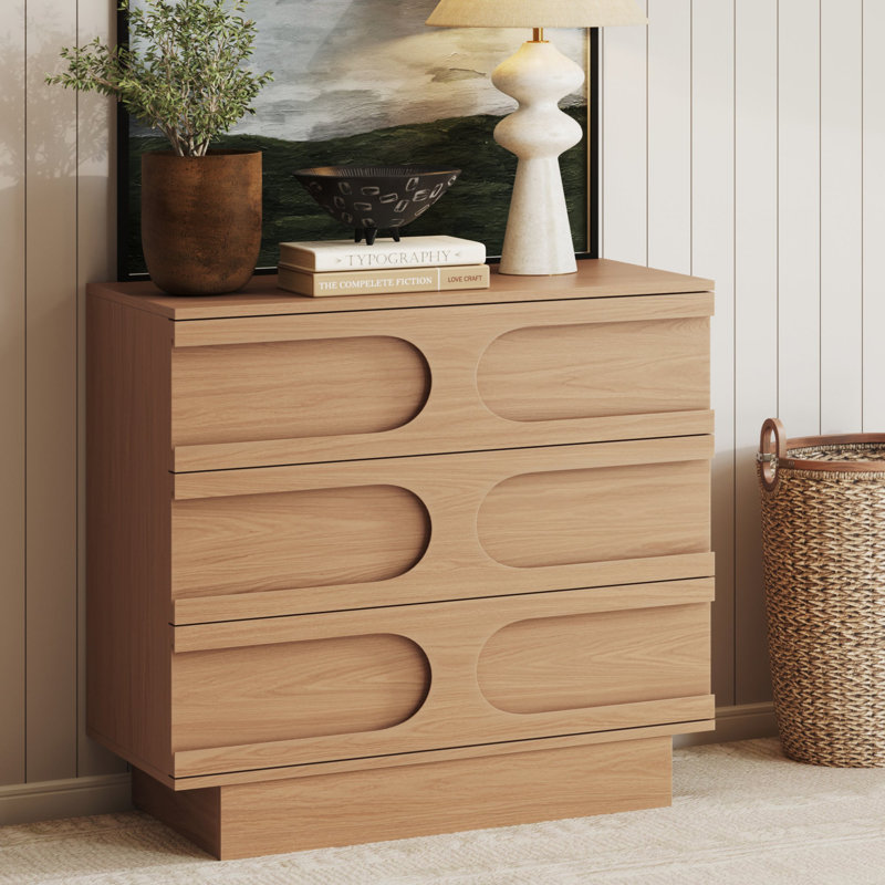 Commode 3 tiroirs Mid-Century, Chêne brut