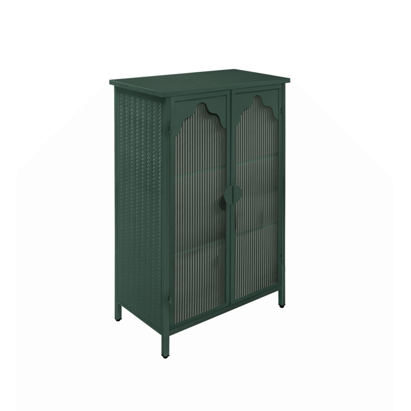 Buffet 2 portes en métal avec portes en verre, Vert
