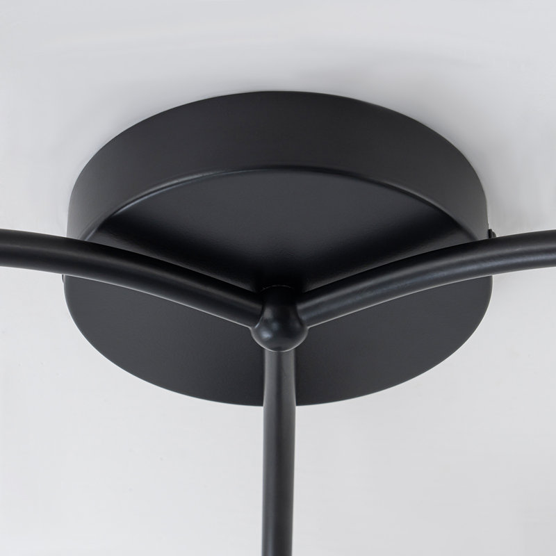 Kaynen 3-Light Minimalist Branch Flush Mount Light With Frosted Glass Shades, Matte Black