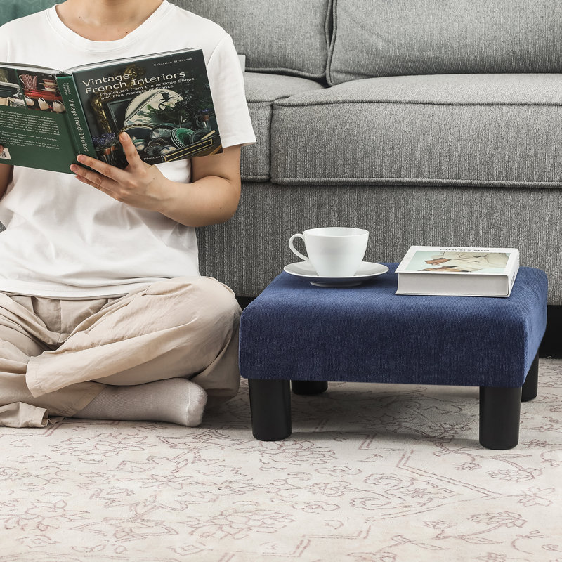 15.7'' Wide Square Footstool Upholstered Ottoman, Blue Fabric