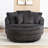59.8" W Upholstered Oversized Slipcovered Accent Barrel Lounge Chair With Crescent Storage Ottoman-481921456