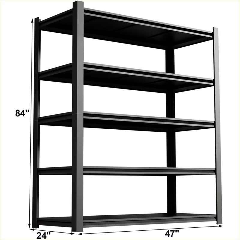 Étagère de rangement minimaliste réglable de 83,86 pouces de hauteur à 5 niveaux en acier noir mat pour garage et garde-manger