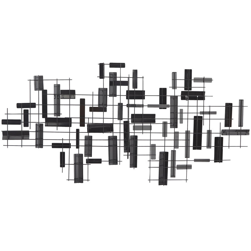 CosmoLiving by Cosmopolitan Black Metal Geometric 3D Stripes Home Wall Decor, 60" x 1" x 30", Black