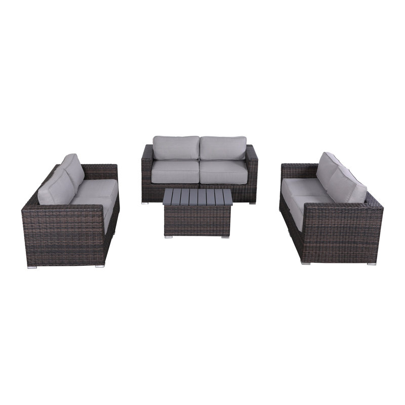 High-Density Polyethylene (HDPE) Wicker Fully Assembled 6 - Person Seating Group with Cushions