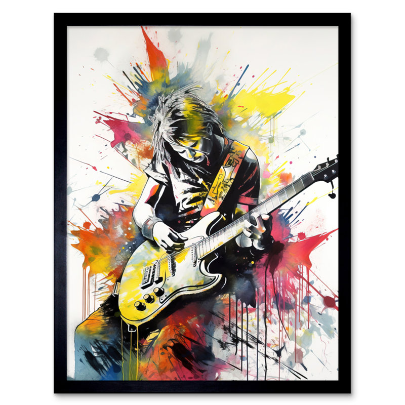 Guitarist Playing Electric Guitar Music Solo Vibrant - Single Picture Frame Print