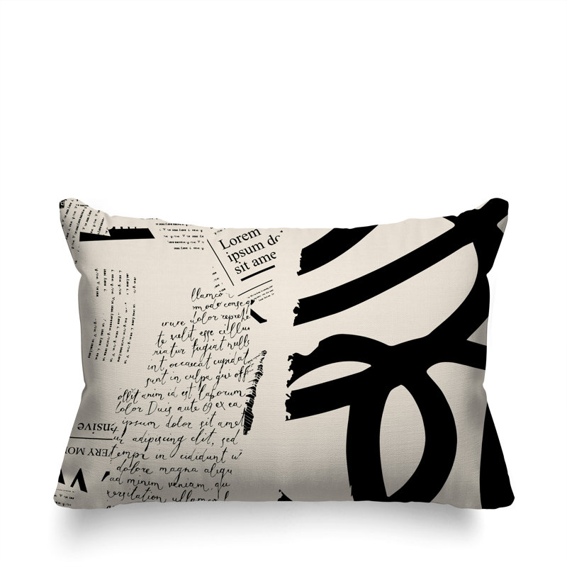 Oreiller rectangulaire réversible intérieur / extérieur Vaya, H 18 po x l 25 po, Blanc cassé / noir