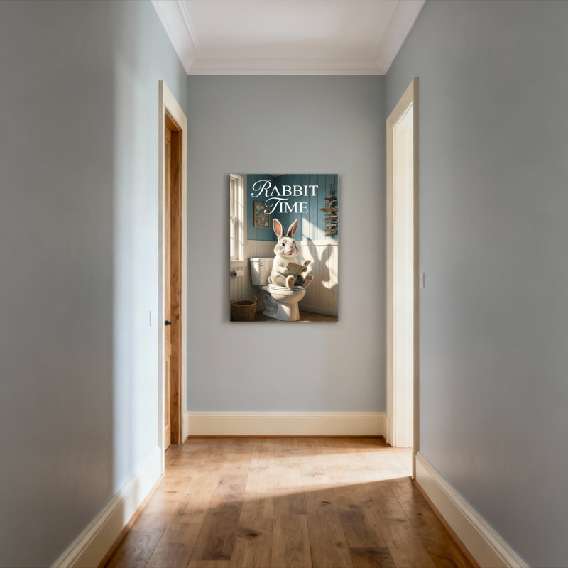 Tableau sur toile représentant un lapin lisant sur les toilettes (lot de 1), H 24 po x l 16 po
