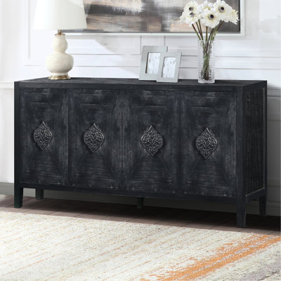 Console à quatre portes avec attrayante fleur pour la chambre à coucher Le buffet antique élégant manipule gracieusement le bureau