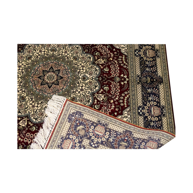 Tapis rouge et bleu noué à la main de haute qualité