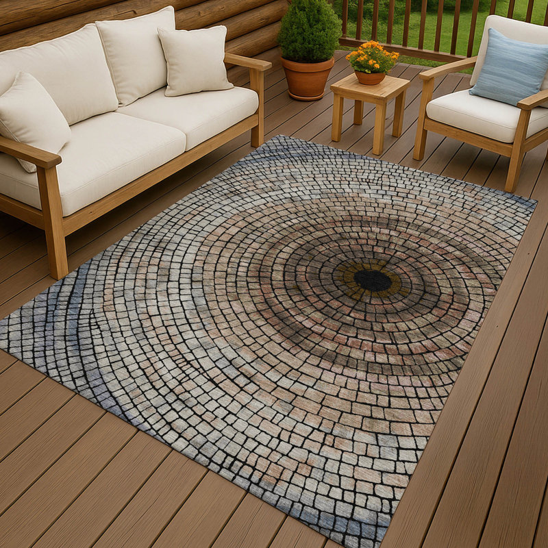 Machine Washable Indoor/Outdoor Chantille ACN2524 Geometric Rug, Beige, Rectangle 9' x 12'