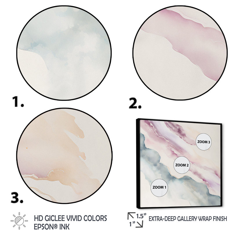 «Mystery Of The Waves In Elevated Blush IV», reproduction sur toile, H 24 po x l 24 po x P 1 po, Toile avec cadre flottant or
