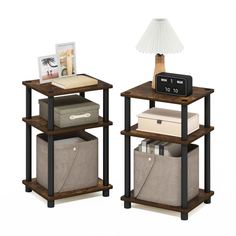 Ensemble de tables de bout avec rangement Colwyn, Bois de pin ambré, Noir, 2
