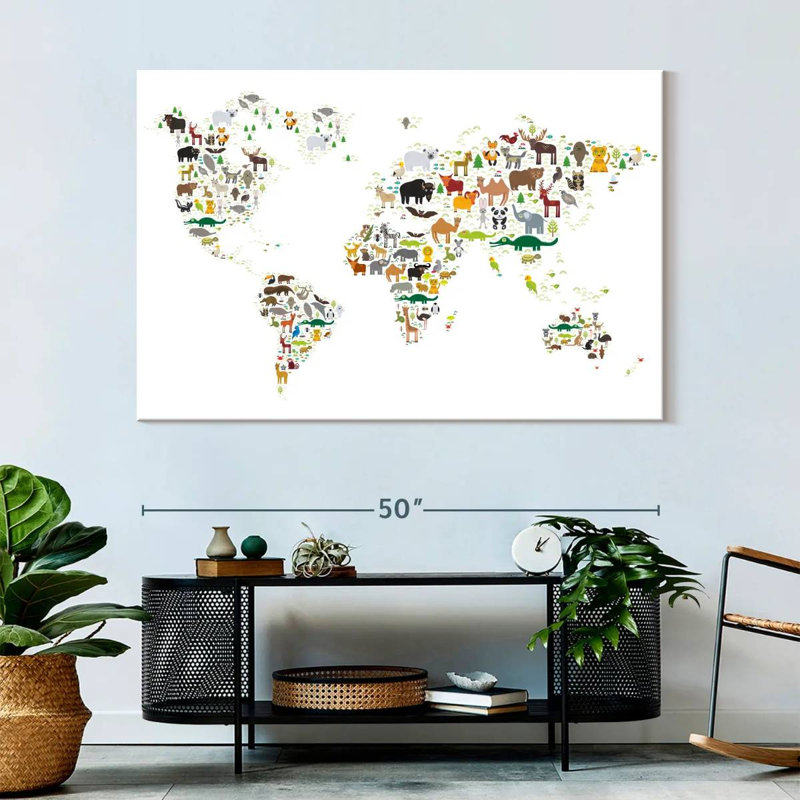 Carte du monde des animaux sauvages Ashelle, H 34 po x l 51 po