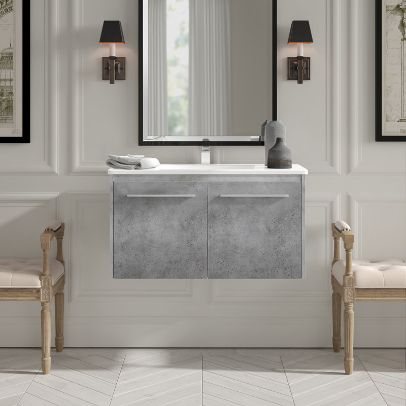 Agostini 36'' Single Bathroom Vanity with Resin Top, Concrete Gray