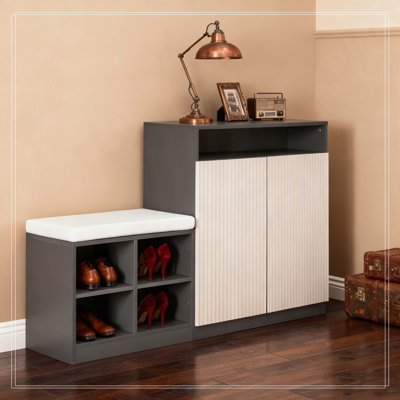 Armoire avec banc à chaussures, 2 portes et 3 tablettes réglables à 3 niveaux