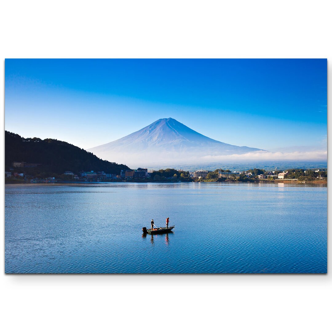 Leinwandbild Fischerboot und Mount Fuji