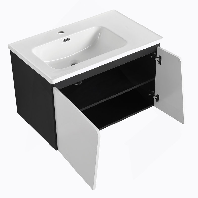 Meuble-lavabo mural flottant 32 po avec lavabo simple et porte d'armoire à fermeture en douceur 32 po, 32"