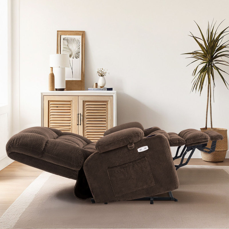 26.4'' W Dual Motor Power Lift Recliner Infinite Position With Heat And Massage, Fabric, Navy Blue
