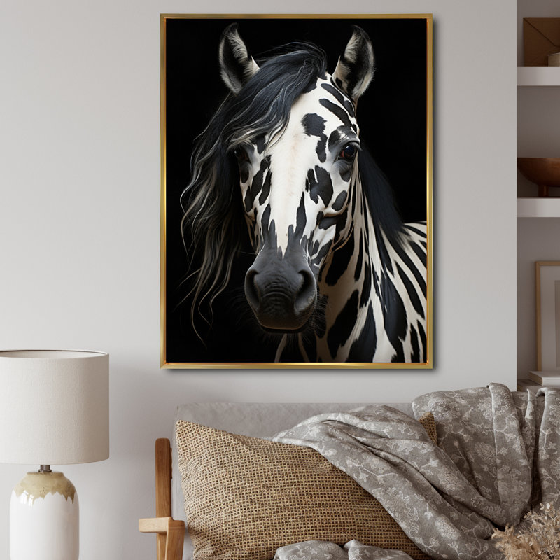 «White Black Horse Serenity I», reproduction sur toile, H 32 po x l 24 po x P 1 po, Cadre flottant doré