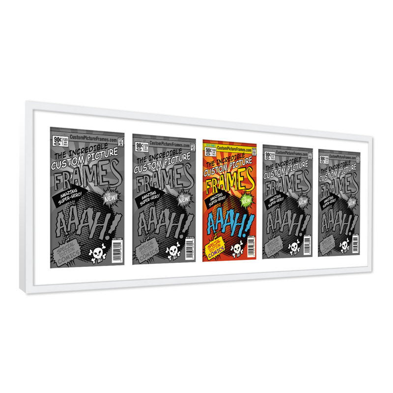 Wood Picture Frame with Mat, 44" x 14", 7.75" x 10.5", White/White