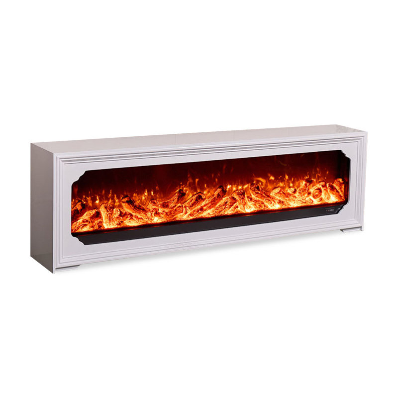 White Solid Wood Freestanding TV Cabinet Fireplace