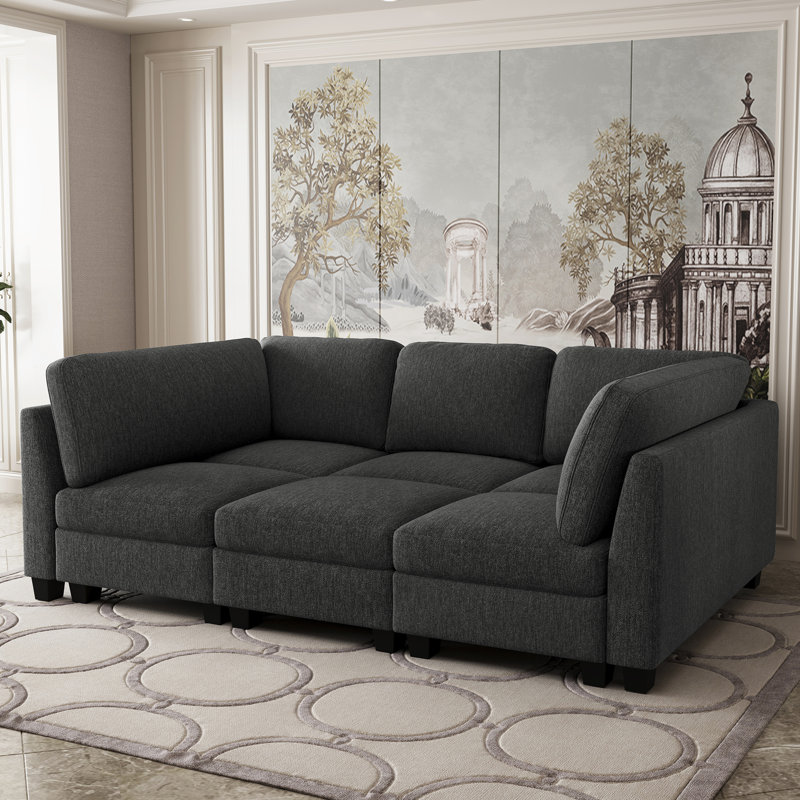 Canapé-lit modulaire 3 places, canapé-lit rembourré Frostvelvet, Mélange de polyester noir, H 42,7 po x l 86,2 po x P 45,7 po