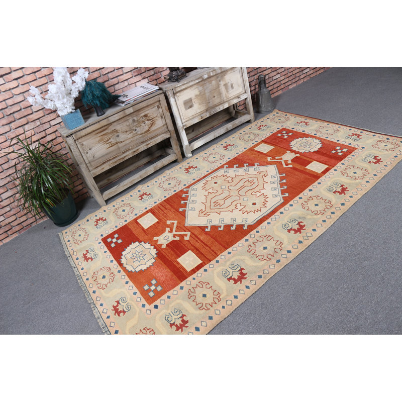 Tapis oriental antique beige en laine pour salle à manger avec motif Oushak