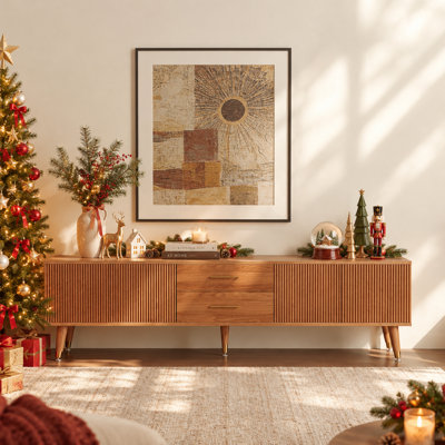 79'' Mid Century Modern Tv Stand For Tvs Up To 70"-85" With 2 Storage Cabinets & 2 Drawers, TV Console with Five Sturdy Metal Feet, Grilled Door
