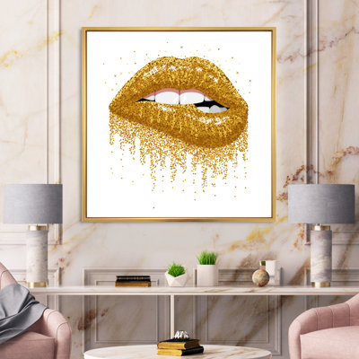 «Woman Lips with Glitter Gold Sparkles», impression sur toile
