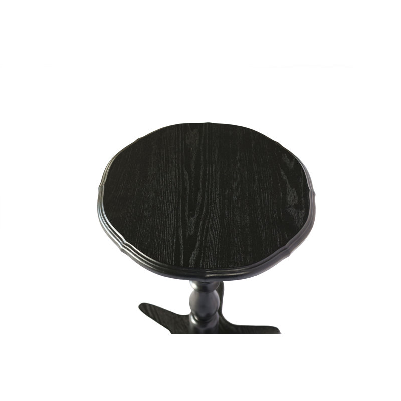 Petite table de bout ronde de 15,75 po, tables basses à piédestal en bois, table de chevet d'appoint rétro pour le salon, la chambre à coucher et le vestibule (noir)