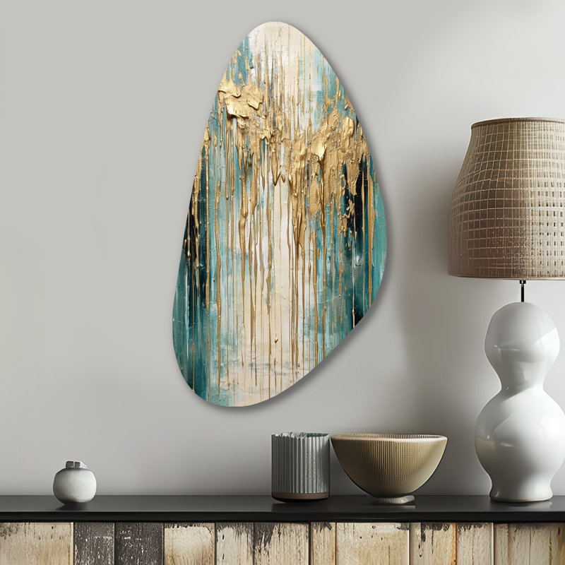 Décoration murale asymétrique dorée en métal, forme unique moderne, impression dorée, H 31 po x l 17 po x P 1 po