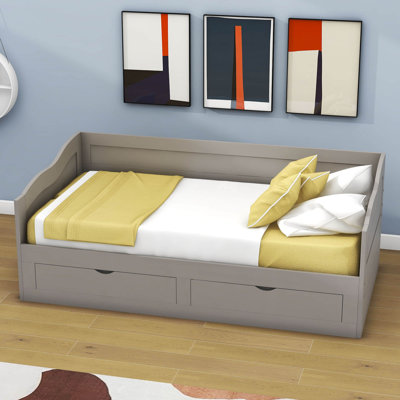 Elgan Twin Size Wood Daybed with Trundle and Drawers -  Harriet Bee, B2DF2AC10194413291DAF357A6D79162