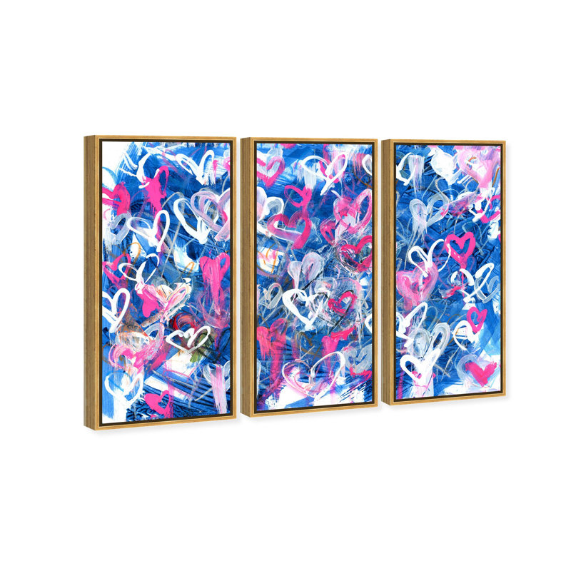 Love on The Blue Triptych Set of 3 Acrylic Paint Abstract Floater Frame by Oliver Gal