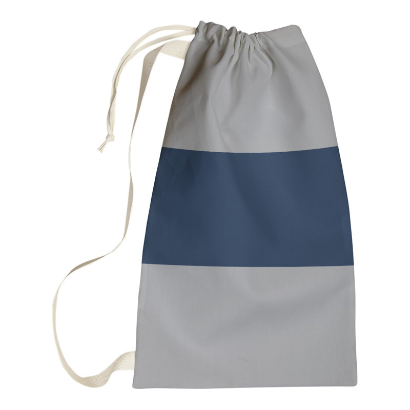Fabric Laundry Bag with Handles, 29" H x 18" W x 1.5" D, Silver/Polar Night Blue/Silver
