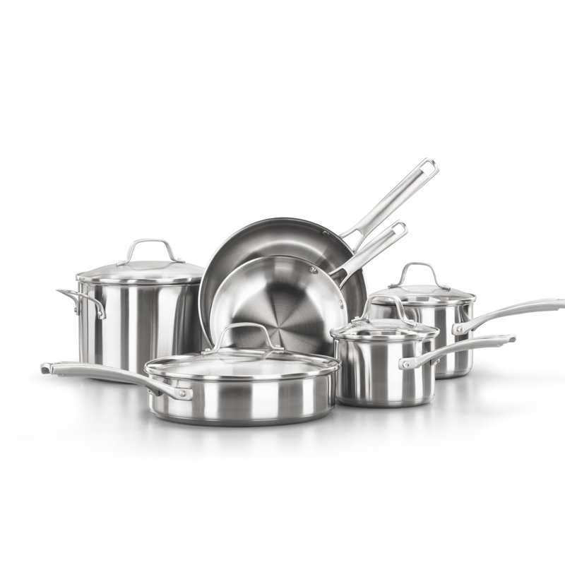 10-Piece Stainless Steel Cookware Set with Glass Lids