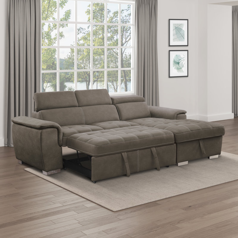 Canapé-lit modulaire et contemporain convertible 2 pièces Janiaha, Microfibre / microsuède taupe