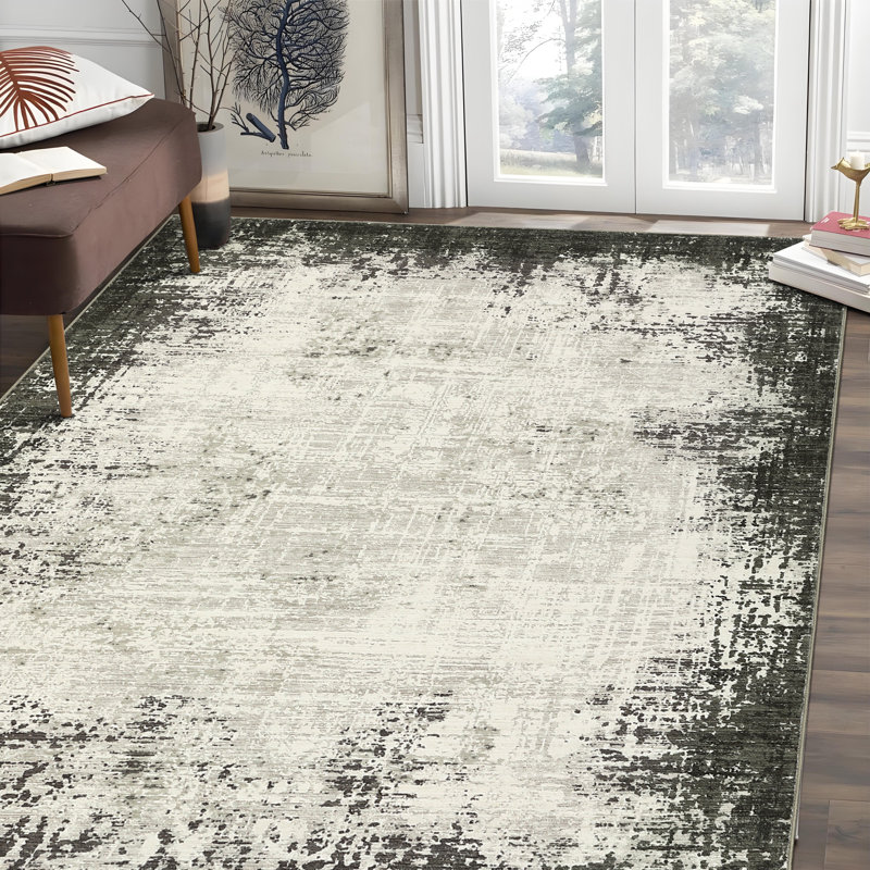 5'x7' Modern Abstract Washable Area Rug, Low Pile Non-Slip Stain Resistant Non-Shedding Indoor Carpet for Home Nursery Office, Gray