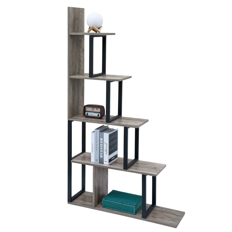 Urcino 160cm H x 90cm W Step Bookcase, Grey/Black