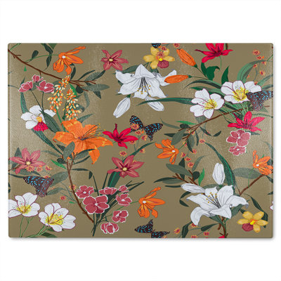 Selection Of Flowers Glass Chopping Board