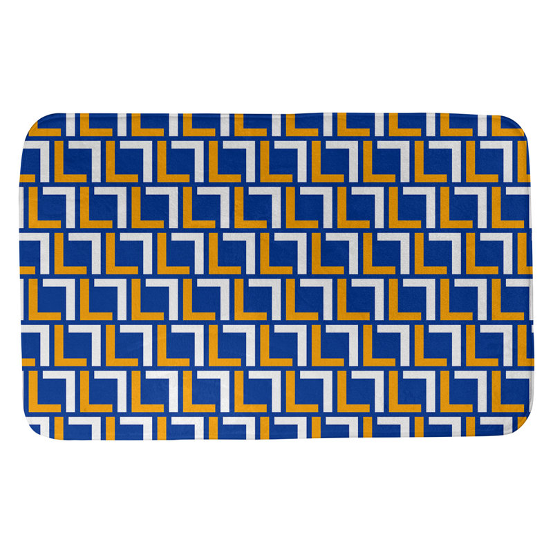 Tapis pour salle de bain Baltimore, l 17 po x L 24 po, Bleu / Or / Blanc