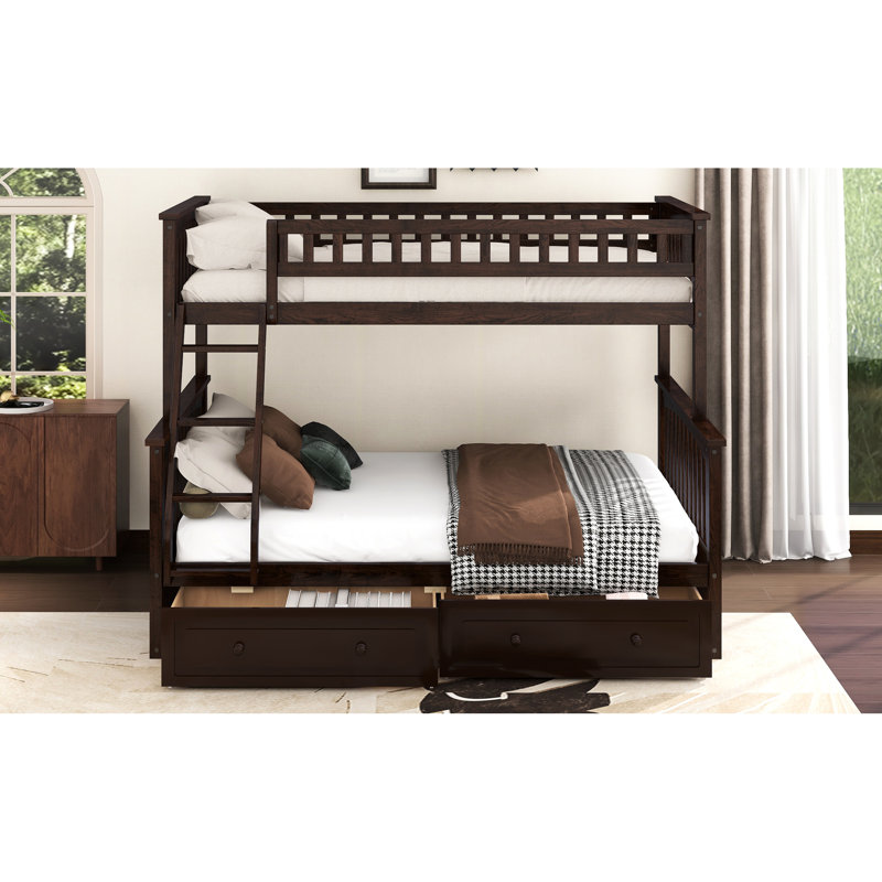 Lit superposé simple au-dessus de double, tiroirs pour un rangement efficace, pin et construction, facile à installer avec tiroirs, unité, environnement de sommeil confortable et solide