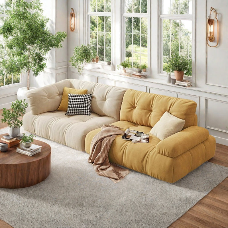 Modern Simple Cream Style Sofa, Yellow/Cream